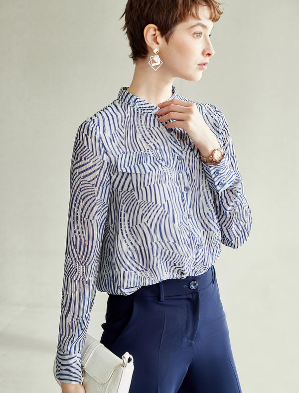 Striped Slim Fit Printed Long-Sleeve Blouse