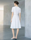White Geometric Lace V-Neck Short Sleeve Fit And Flare Midi Dress