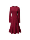 Red Long-Sleeve Button-Detail Flounce-Hem Midi Dress