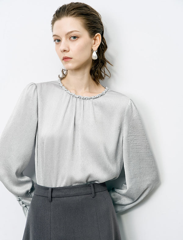 Embellished Neckline Textured Top