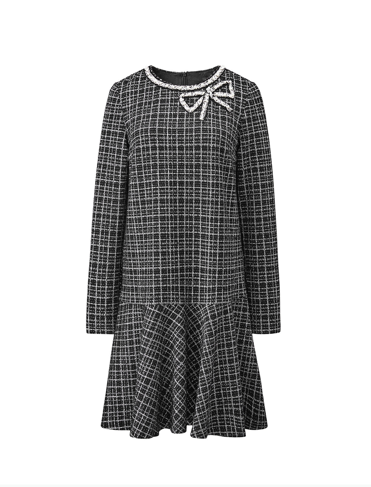 Tweed Plaid Bow Detail Dress