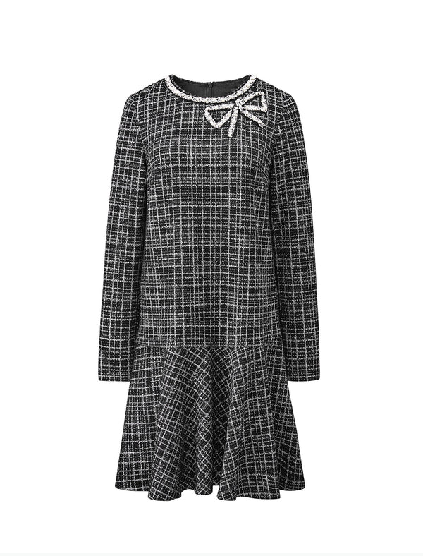 Tweed Plaid Bow Detail Dress