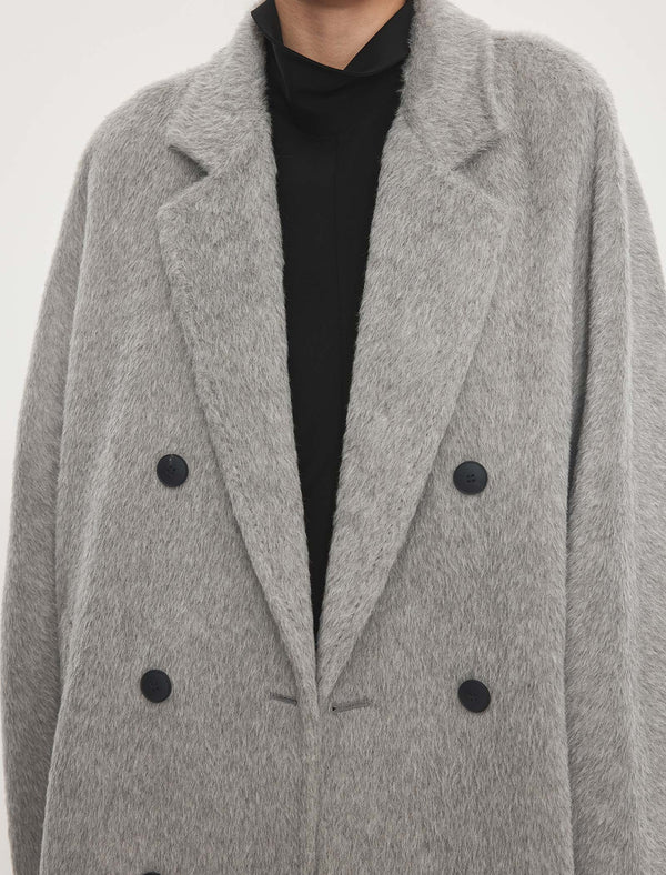 100% Alpaca Double-Breasted Wool Long Coat