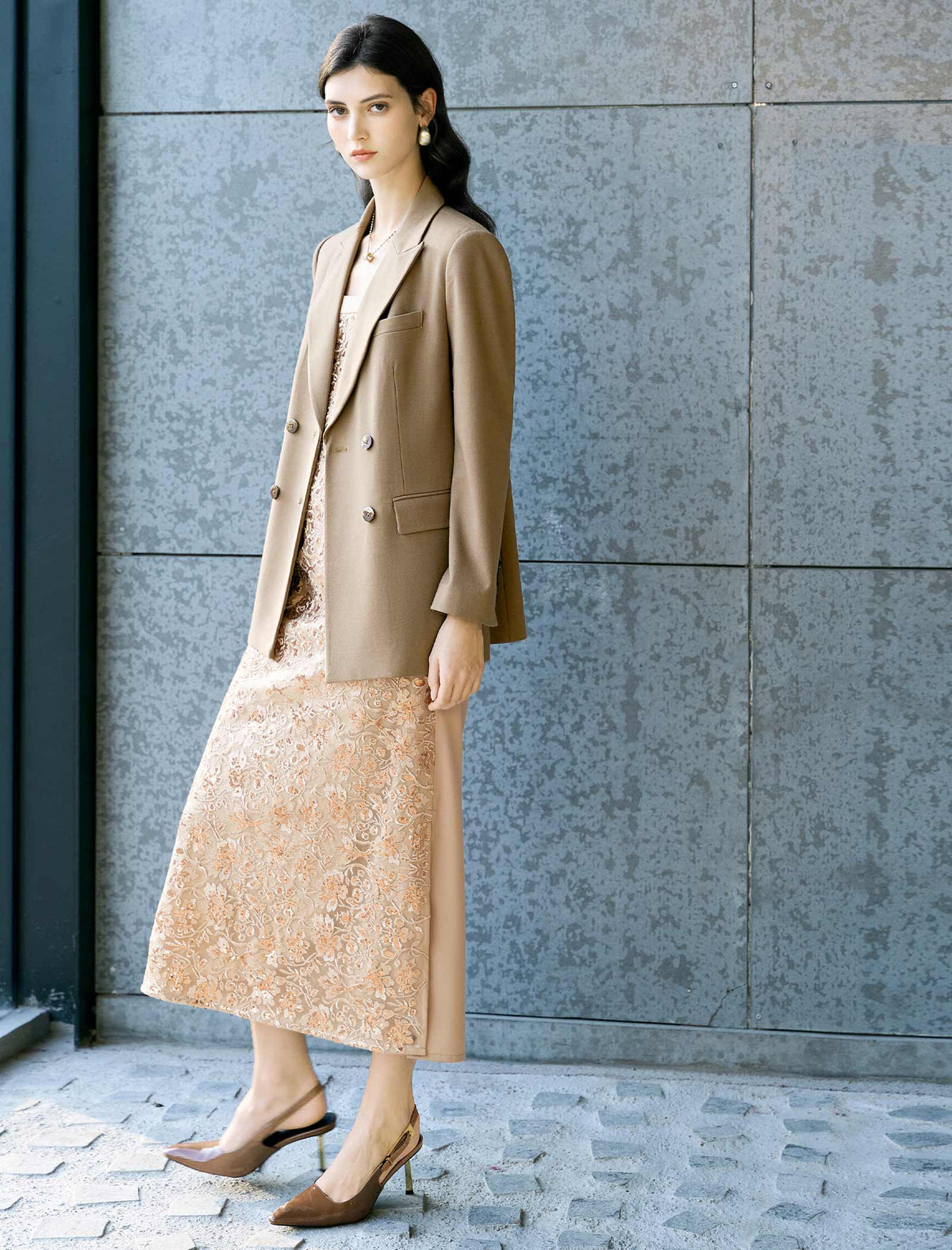 Taupe Double-Breasted Blazer