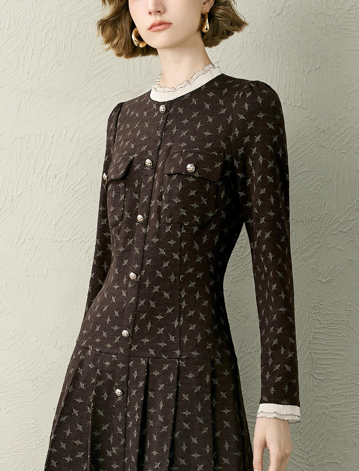 Floral Printed Lace Trim Pleated Mini Dress