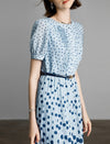 Light Blue Polka Dot Pleated Midi Dress