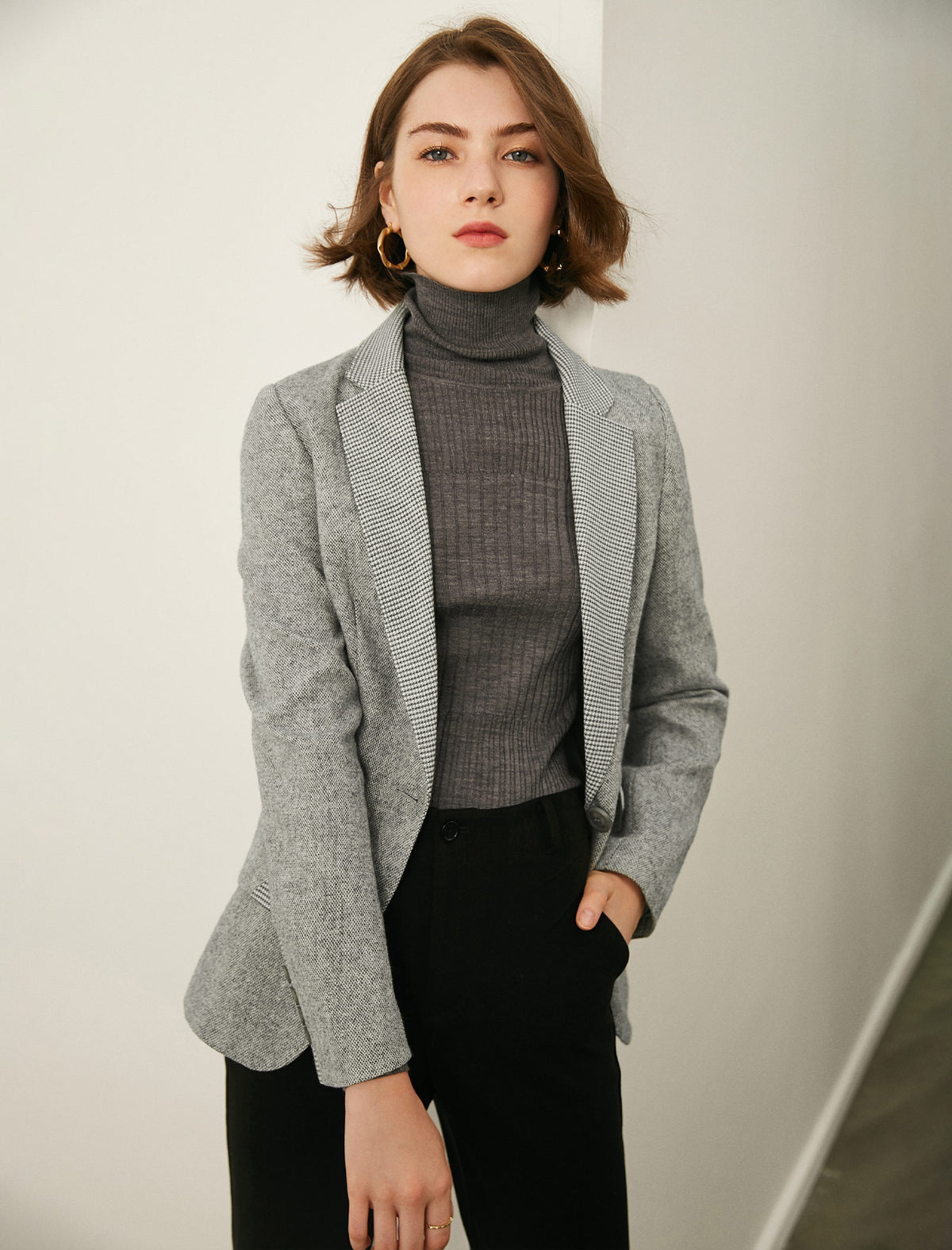Wool Blend Pocket Blazer