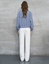 Navy And White Diagonal Jacquard Cropped Jacket