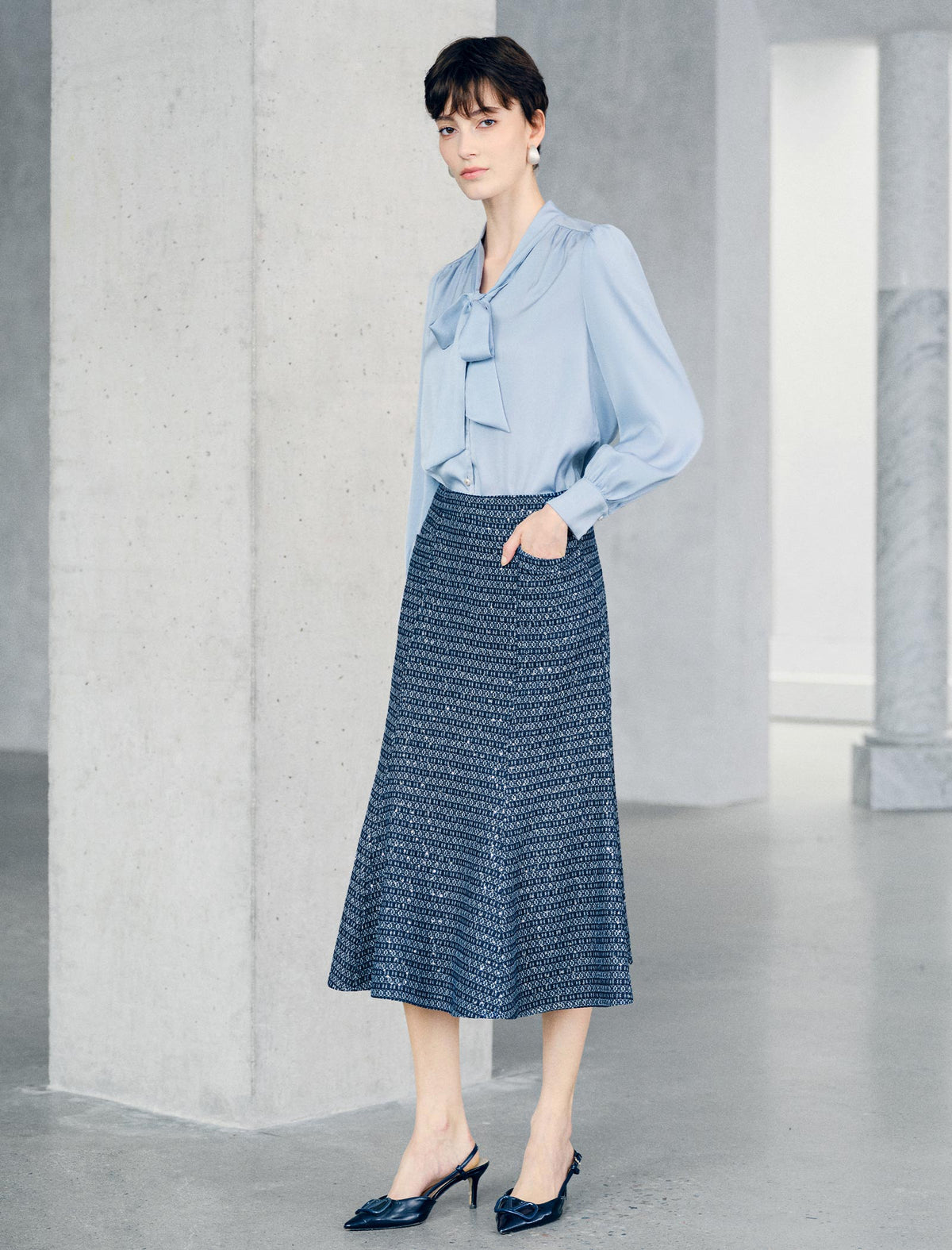 Bow Tie Office Chic Long-Sleeve Blouse