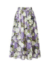 Cotton Purple Floral Print A-Line Midi Skirt