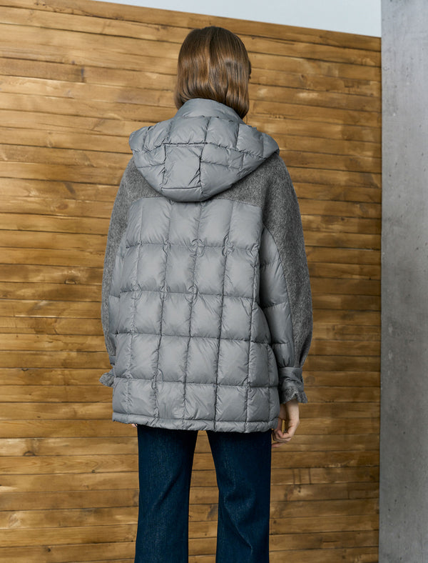 Wool Sleeve Hooded Quilted Down Coat