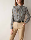 Plaid Tie Neck Blouse