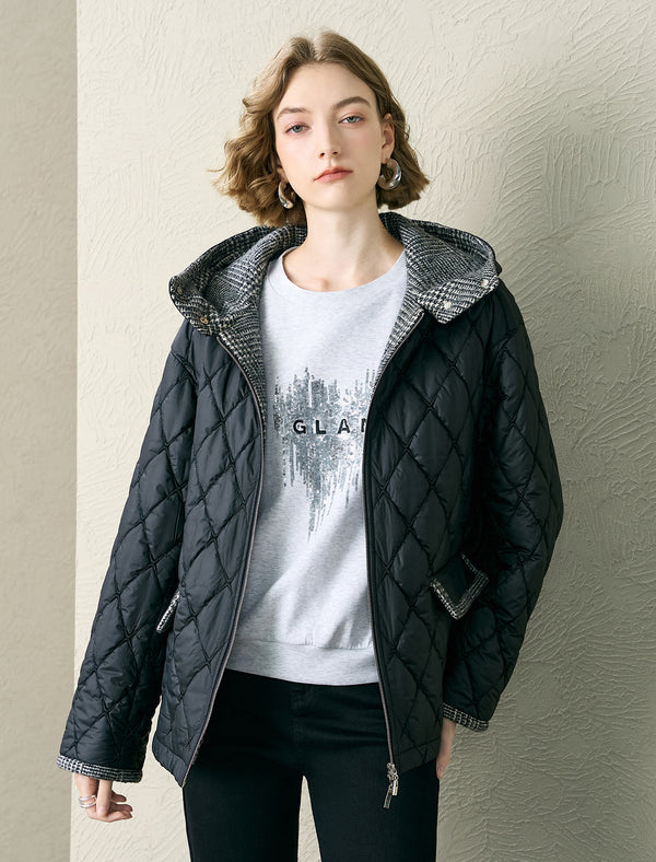 Tweed Accents Quilted Padded Jacket