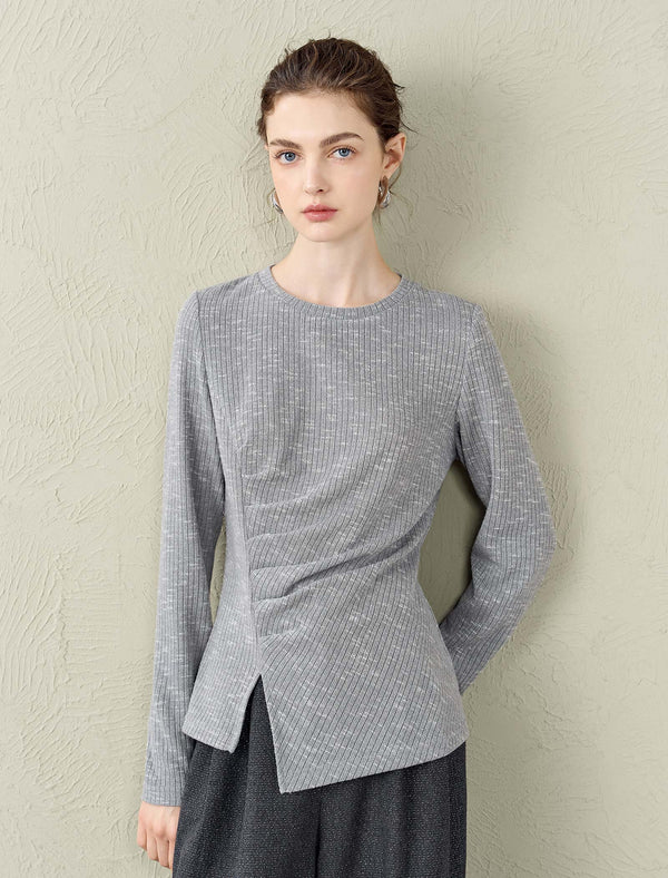 Ribbed Asymmetric Long Sleeve Top