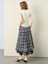 Black And White Geometric Lace Trim Midi Skirt