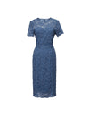 Dusty Blue Floral Lace Sheath Midi Dress