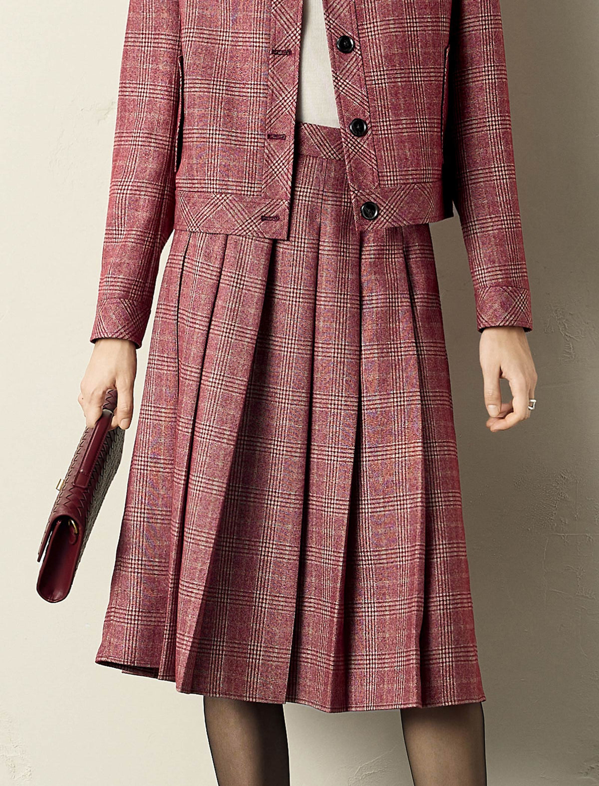 Plaid Jacket and Pleated Skirt Two-Piece Set