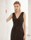 Brown Lace Sleeveless Midi Dress