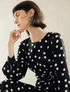 Black Polka Dot Long Sleeve Midi Dress