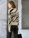 Zebra Jacquard Crewneck Drop-Shoulder Relaxed Sweater