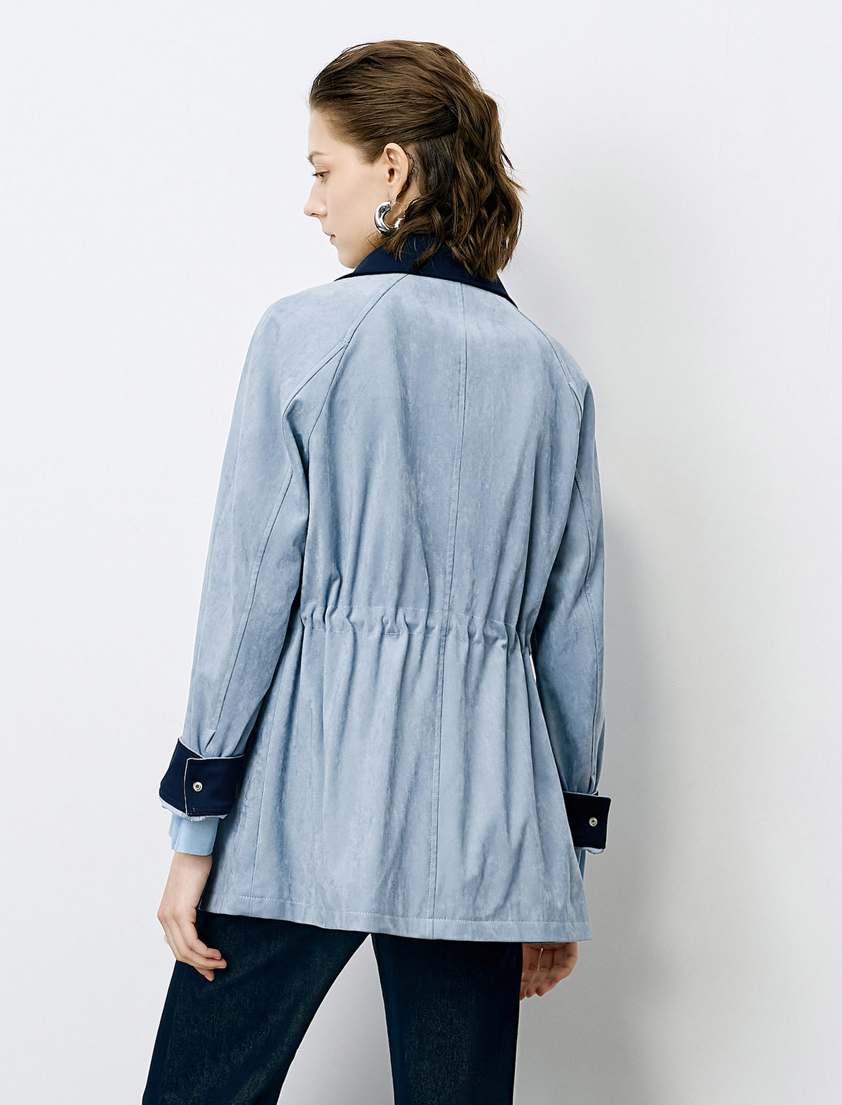 Blue Waist-Defining Vintage Trench Coat