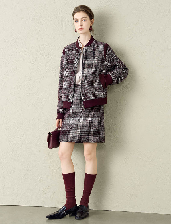 Plaid Wool-Blend Midi Skirt