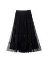 Black Bow Beaded Tulle Pleated Midi Skirt