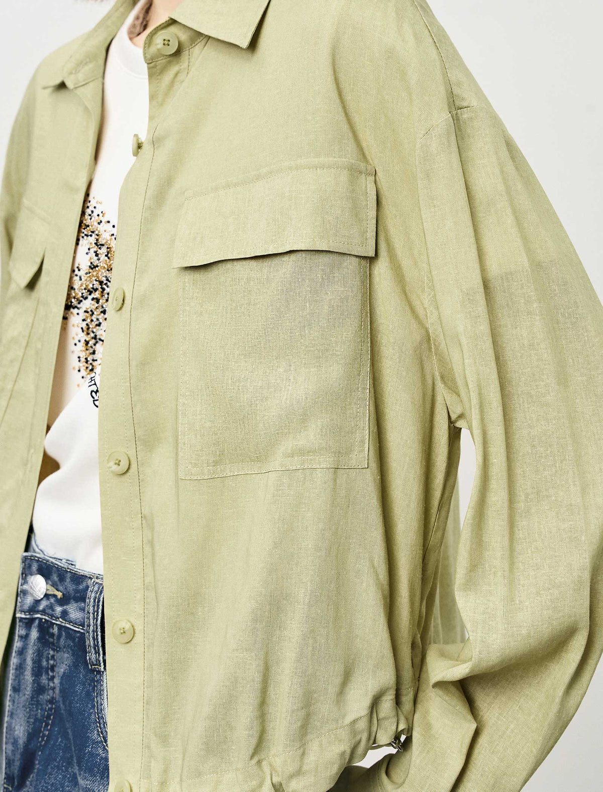 Yellow Loose Long-Sleeve Utility Shirt
