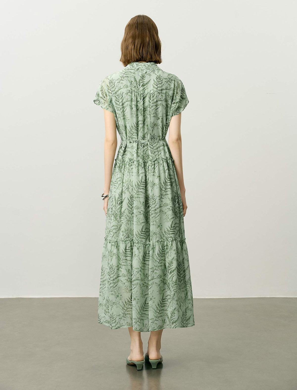 Plant Print Tiered Shirt Dress