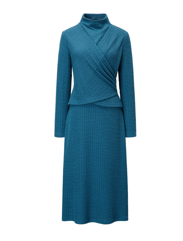 Mock Neck Wrap-Front Knit Maxi Dress