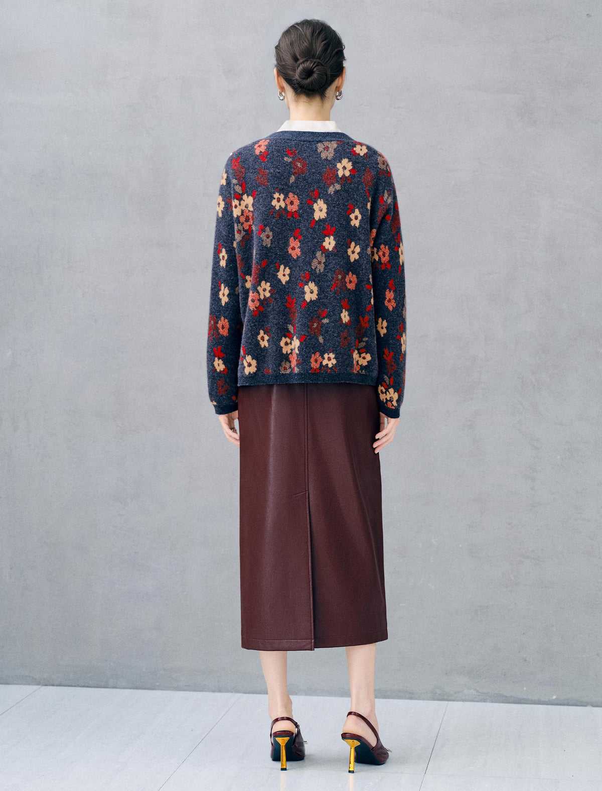 Floral V-Neck Button Front Knit Cardigan