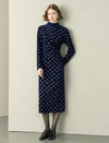 Textured Dot Print Mock Neck Twist-Front Midi Dress