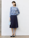 Navy High Waist Pleated Midi Skirt