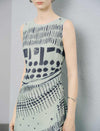 Light Green Geometric Print Tencel Lyocell Sleeveless Midi Dress