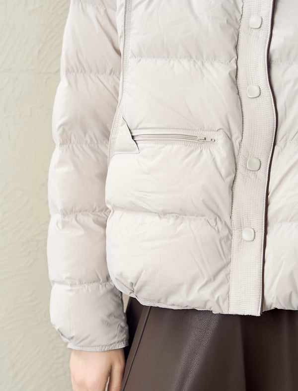 Quilted Contrast Detail Round Neck Down Jacket