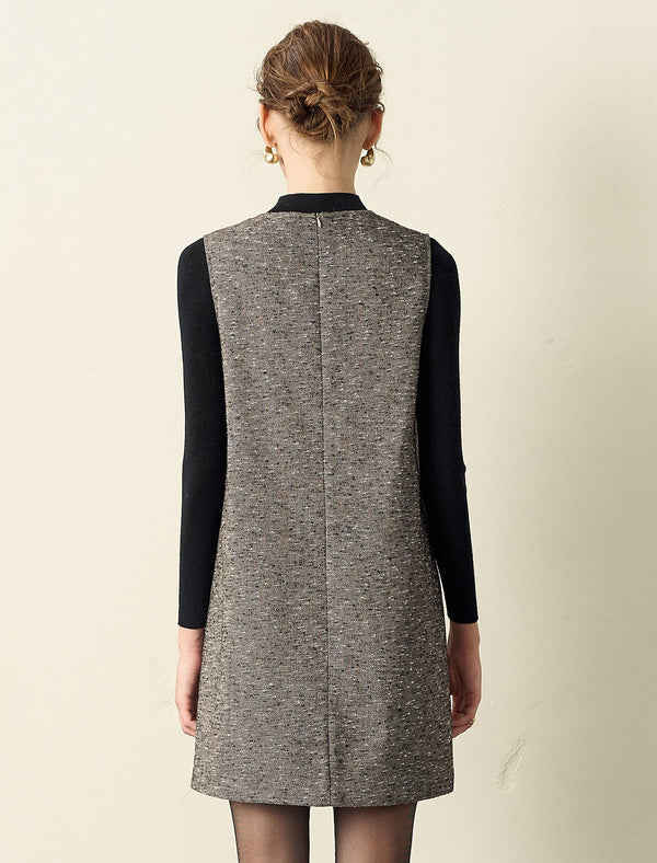 Tweed V-Neck Sleeveless Shift Dress