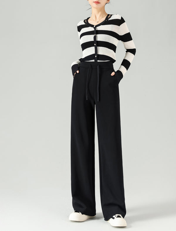 Stylish Black Drawstring Wide Leg Pants