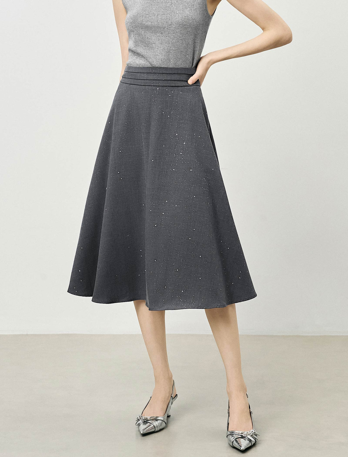 A-Line Sparkle Detail Midi Skirt