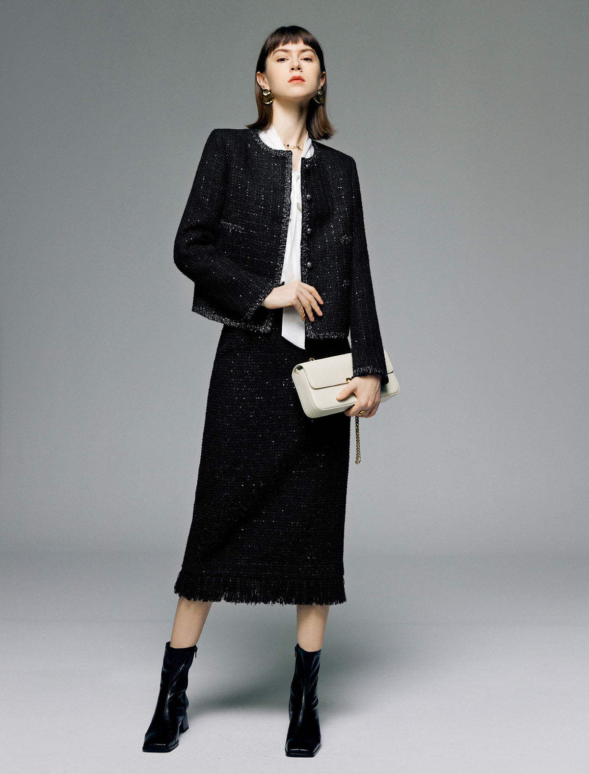 Black Slim Fit Wool Midi Pencil Skirt