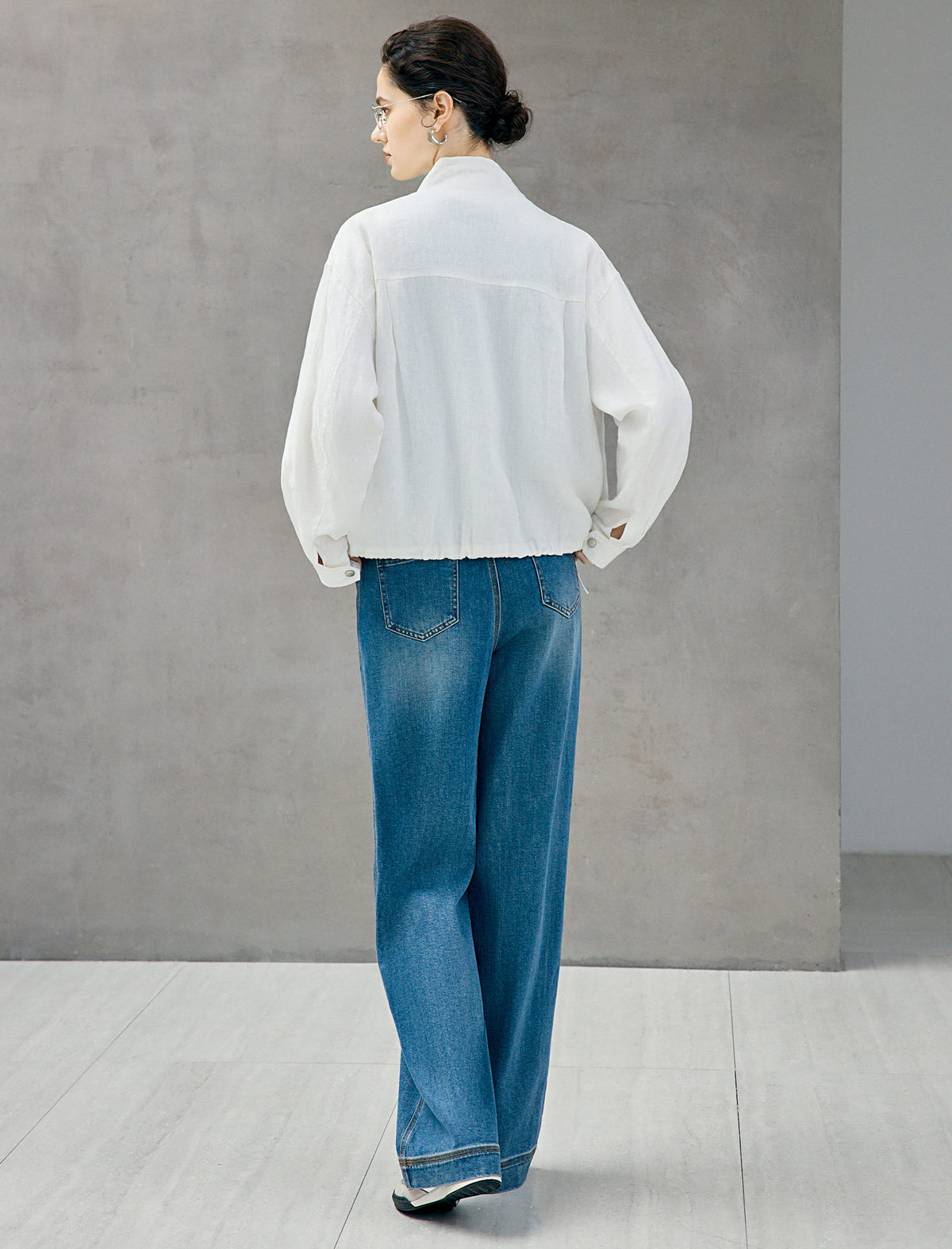 Stand Collar Cropped Batwing Sleeve Jacket