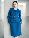 Cobalt blue wool blend straight cut midi skirt