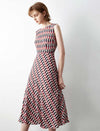 100% Silk Geometric Print Sleeveless Midi Dress
