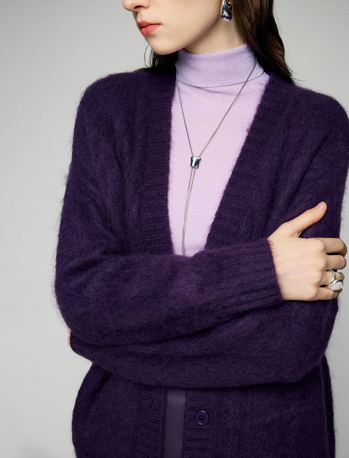 Wool And Mulberry Silk Blend V-Neck Relaxed Button Cardigan