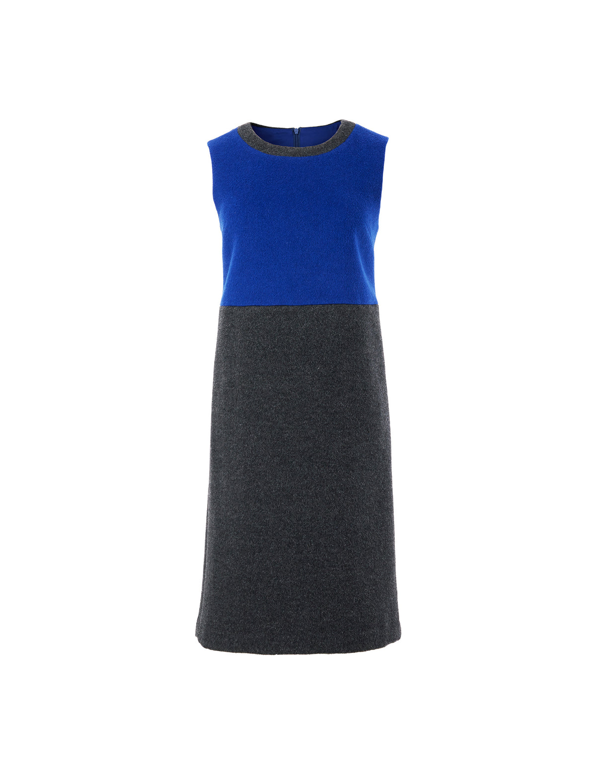 100% Wool Colorblock Crewneck Sleeveless Dress