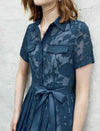 Cinched Waist Short Sleeve Lace Shirt Dress