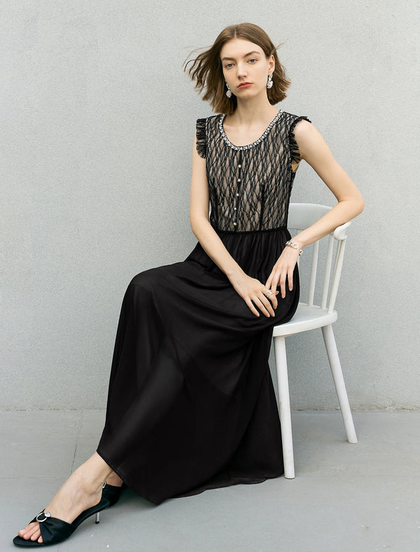 Black Sheer Lace Maxi Dress