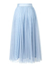 High-Waisted Shimmer Tulle Pleated Midi Skirt