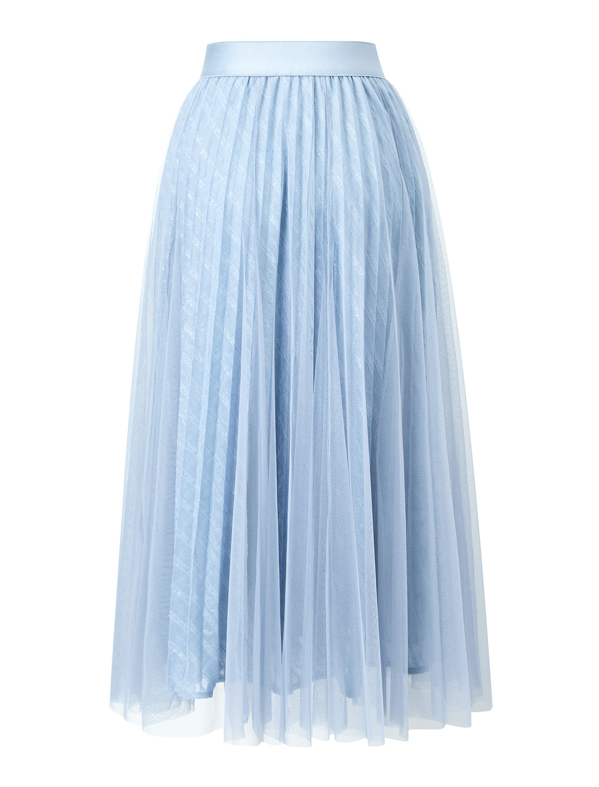 High-Waisted Shimmer Tulle Pleated Midi Skirt