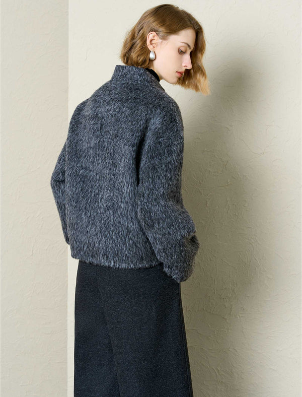 Wool-Alpaca Blend Fuzzy Cropped Jacket