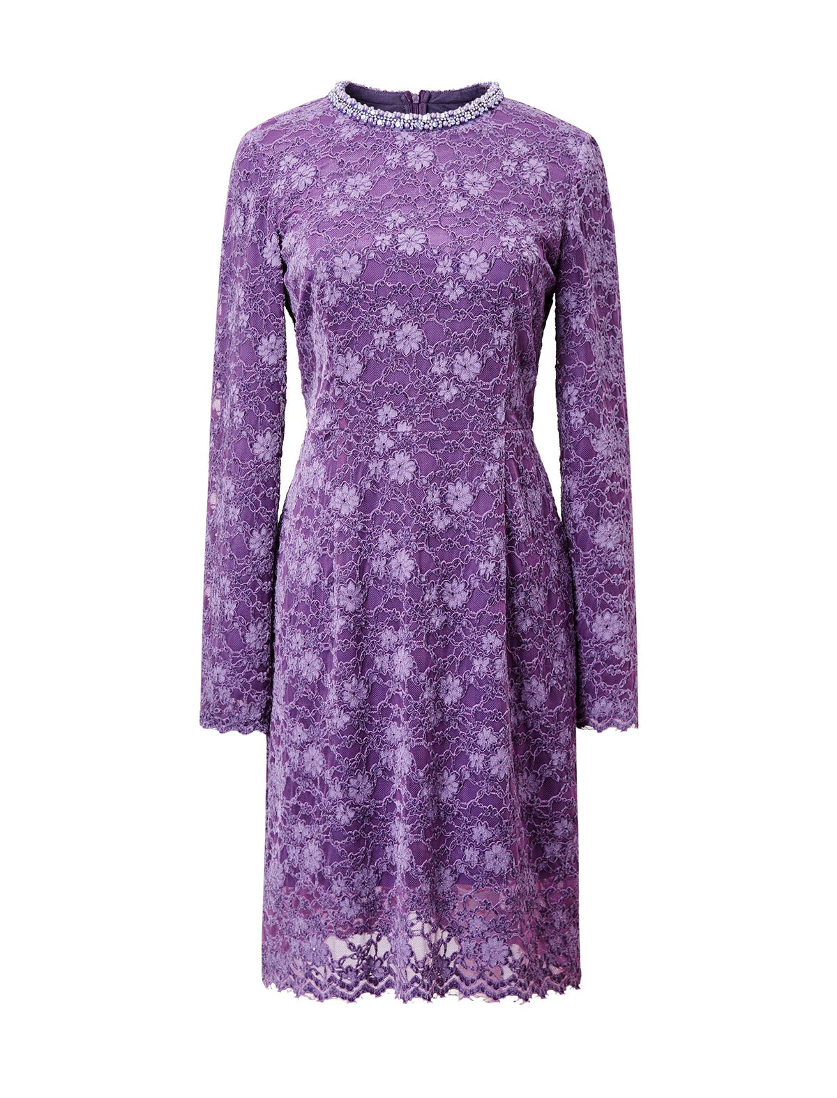 Beaded Neckline Lace Midi Dress